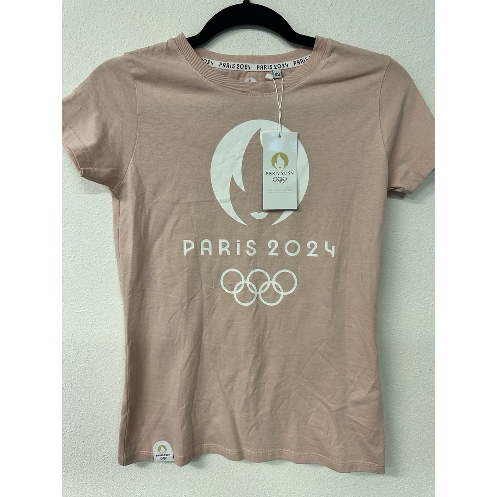 NEW OFFICIALLY LICENSED Paris 2024 Olympics Logo Pink Cotton T-Shirt Women's XS